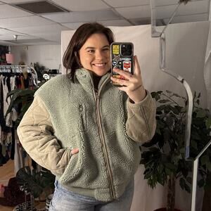 Anthropologie Avec Les Filles Mixed Media Quilted Sleeve Teddy Jacket L